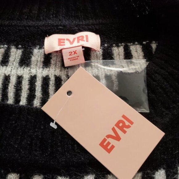 NWT EVRI  2X Black Print Knit Pullover Long Sleeve Oversized Cozy Sweater - Picture 8 of 10